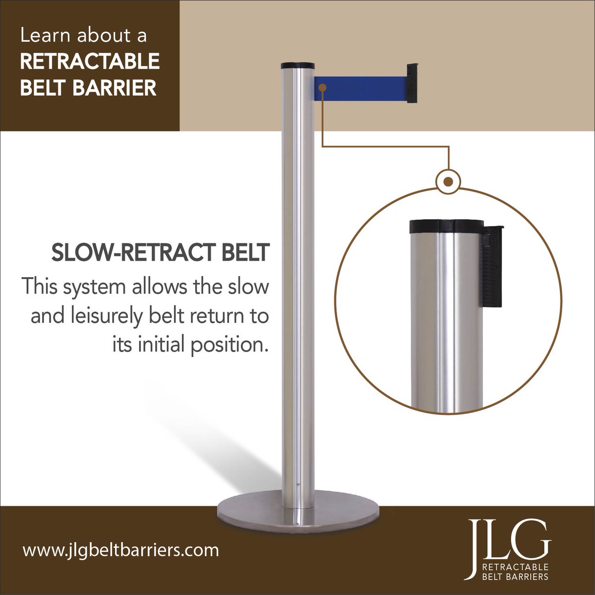 Learn about a RETRACTABLE BELT BARRIERS. Visit us: jlgbeltbarriers.com #BeltBarriers #PostBarriers