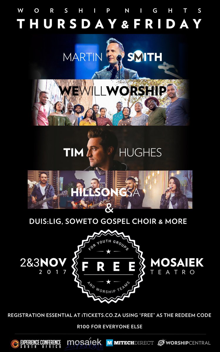 WCentralSA's tweet photo. Worship nights with the city and these extraordinary leaders.
Register at https://t.co/E8Ncqa9FeB https://t.co/QdFO3rfg0W