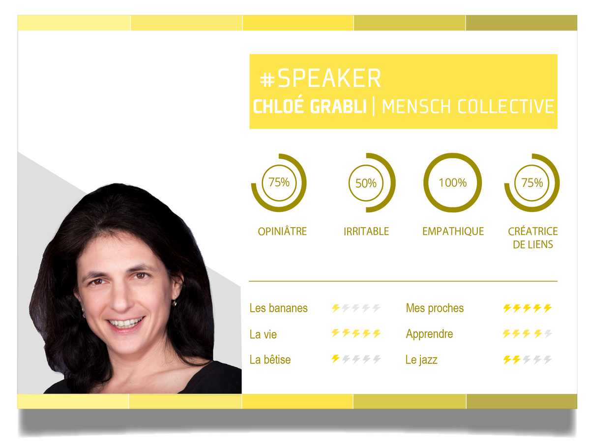 Nous vous présentons Chloé Grabli, fondatrice de Mensch Collective. RDV le 09/11 pour l'écouter. Inscription : paris.disruptrh.fr/index.php/rese…