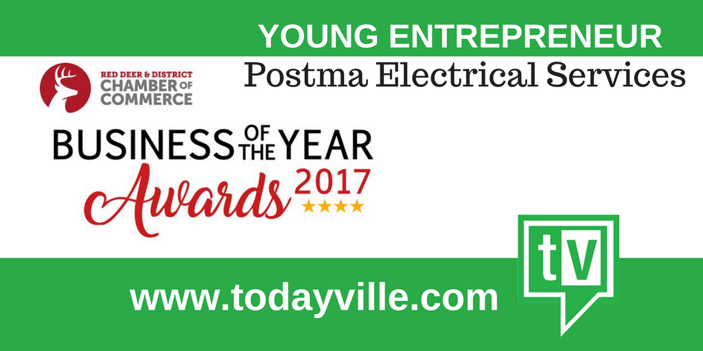 Congratulations @Postma_Electric Young Entrepreneur! Business of the Year <a href="/RedDeerChamber/">Red Deer District Chamber</a> bit.ly/2ySKoby <a href="/albertachambers/">Alberta Chambers</a>