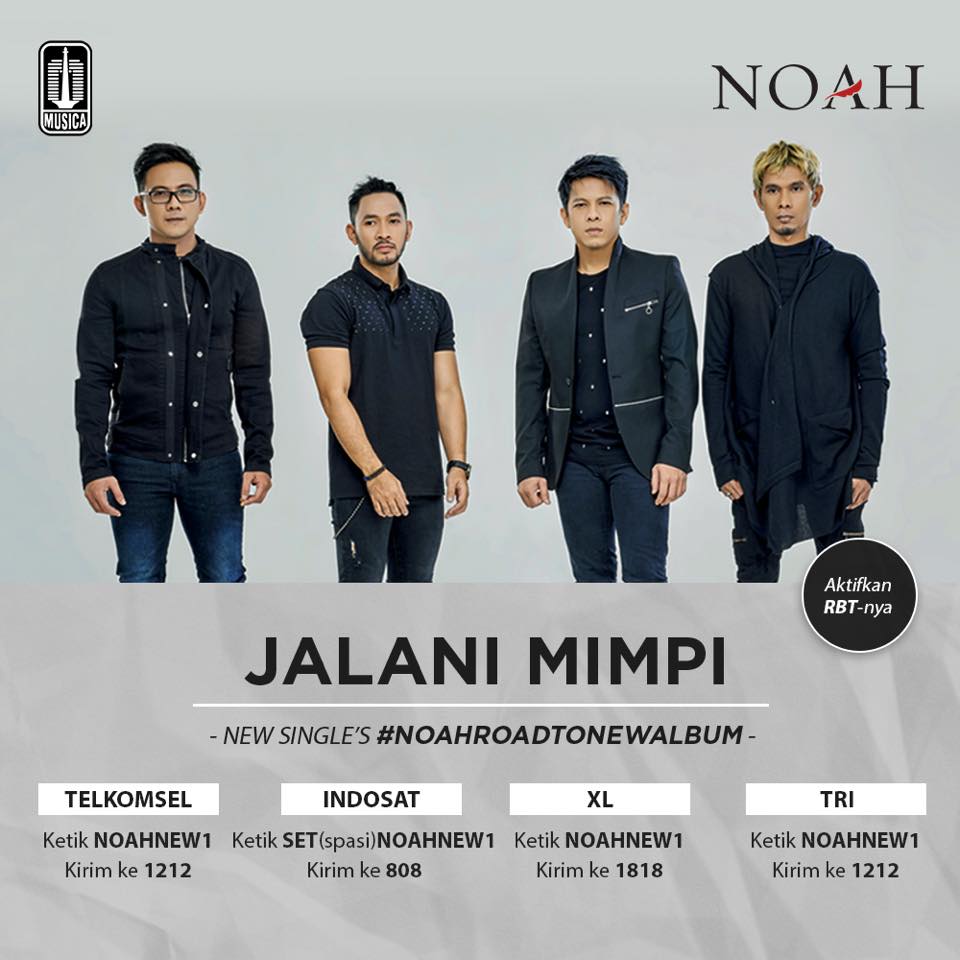 NOAH_ID's tweet photo. Kode RBT "Jalani Mimipi" Silahkan diaktifkan sesuai dengan provider yang kamu gunakan ya, Sahabat :) https://t.co/Sr9p2yHsFj