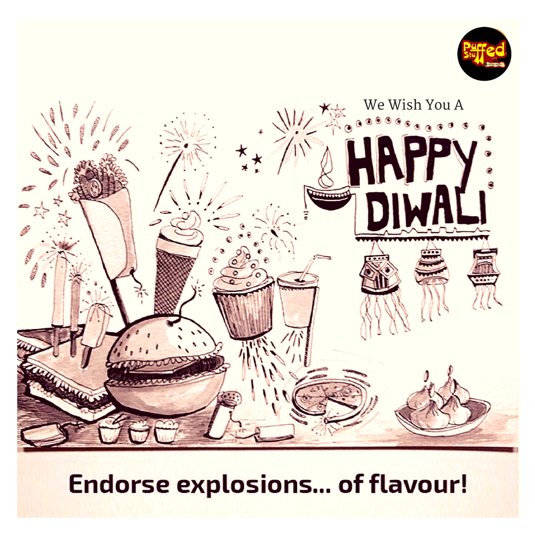 PuffedStuffed's tweet photo. We wish you all a very Happy &amp; joyous Diwali. Have explosions of flavour. :)   
#puffedandstuffed #happydiwali #foodlove  #diwali2017 https://t.co/1lZm5O9YRw