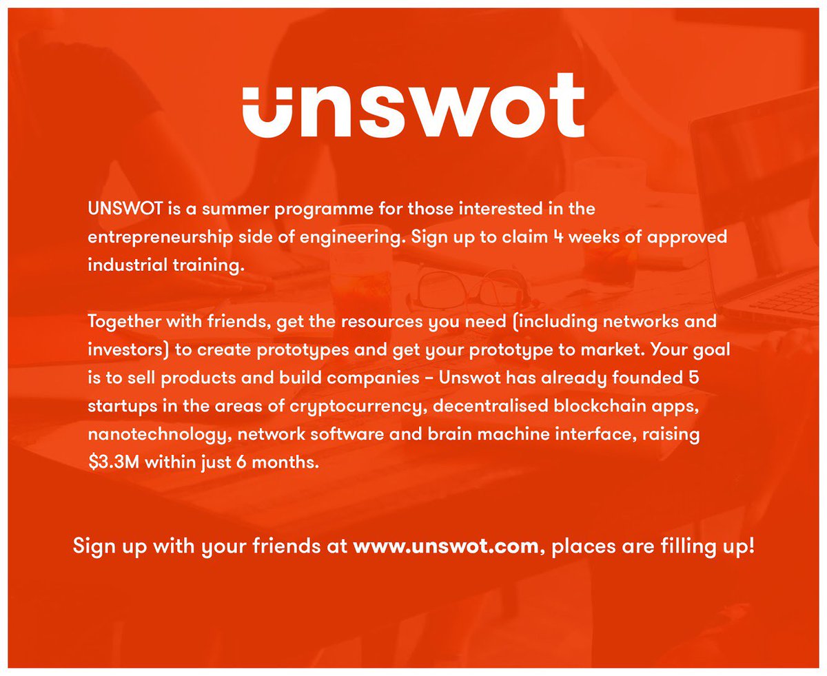 Hey Makers! Enrol in <a href="/UNSWEngineering/">UNSW Engineering</a> Summer Startups prog &amp; earn 4wks of indus. training credit towards your degree
unswot.com