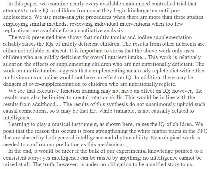 Meta-analysis: Raising children's intelligence. Vitamins &amp; musical instrument training beat cognitive interventions. sciencedirect.com/science/articl…