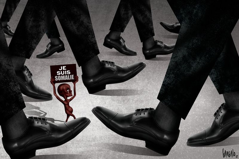 Algunes víctimes continuen sent de segona categoria. 
"Indifference. Je suis Somalie", de Vasco Gargalo per a <a href="/cartoonmovement/">Cartoon Movement</a> 
#Somalia