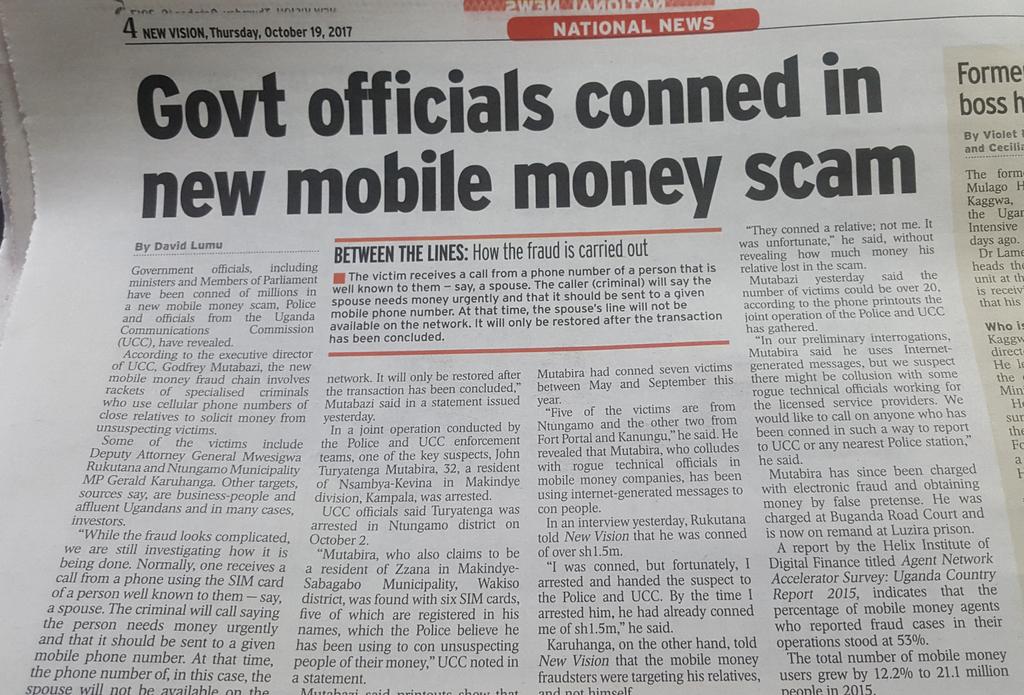 UCC_Official's tweet photo. In @newvisionwire Pg. 4
Beware of #ElectronicFraud https://t.co/DCYnEJ8uU6