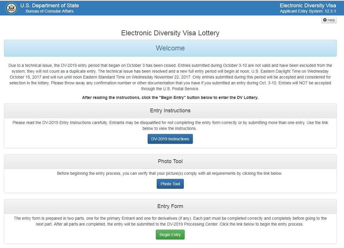 2020 Diversity visa Lottery