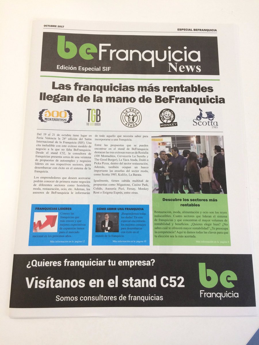 ¿Quieres un ejemplar de nuestro periódico especial SIF? Pásate por nuestro stand en <a href="/sifco/">SIF Valencia</a> y conoce las franquicias más rentables. #SIF2017
