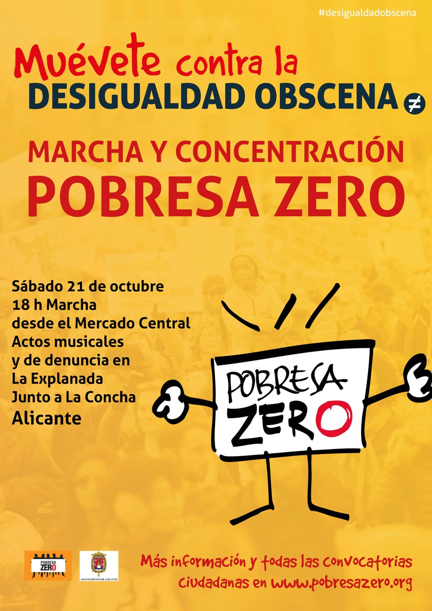 POBRESAZEROCV's tweet photo. Sábado 21 de Octubre desde 18h Mercado Central #Alicante Marcha contra  la #pobreza y la #DesigualdadObscena y Concentración en "La Concha" https://t.co/NEVsXnu0pL