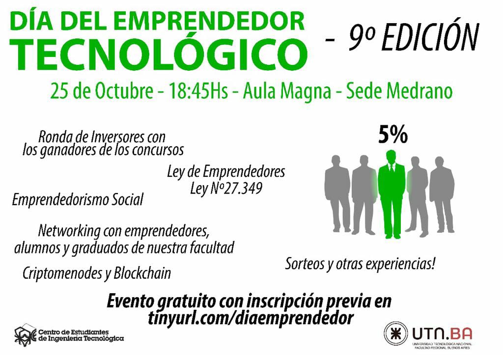 federicorudolf's tweet photo. miCiudad va a estar participando de la 9ª edición del día del emprendedor tecnológico! 🗓️25/10 🕖18:45🗺️Aula Magna @frbautn https://t.co/zf5CzOqy4z