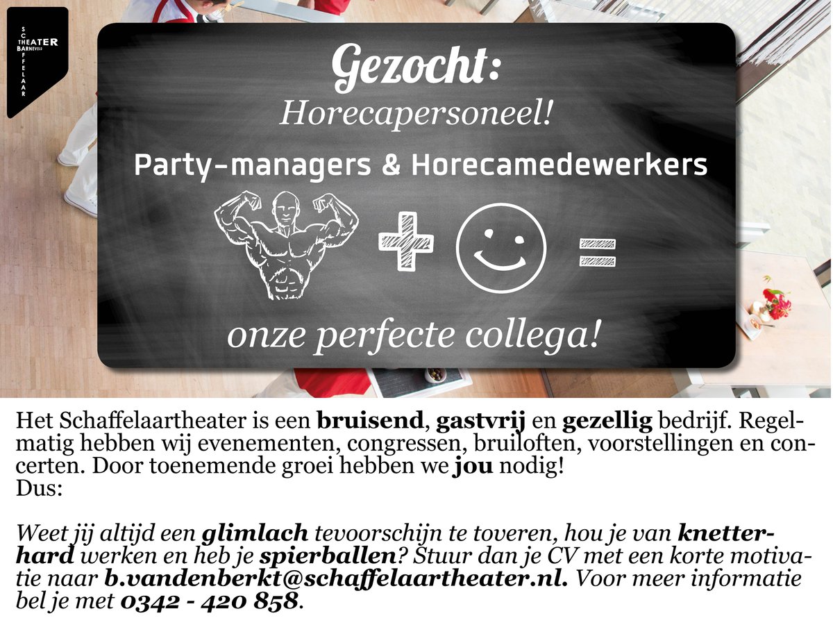 schaffelaartb's tweet photo. Op zoek naar #werk in de #horeca? Lees dan snel verder, #horecamedewerkers en #partymanagers! Zie ook https://t.co/LcVvVdHtiK https://t.co/W3koR43uMR