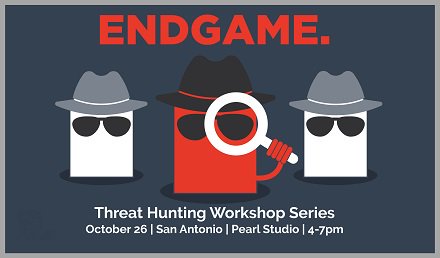 EndgameInc's tweet photo. 1 week until our #ThreatHunting workshop in #SanAntonio w/ @_devonkerr_ &amp; @_paulewing! Register now: https://t.co/nXIX51TllM https://t.co/ixAosmkL85