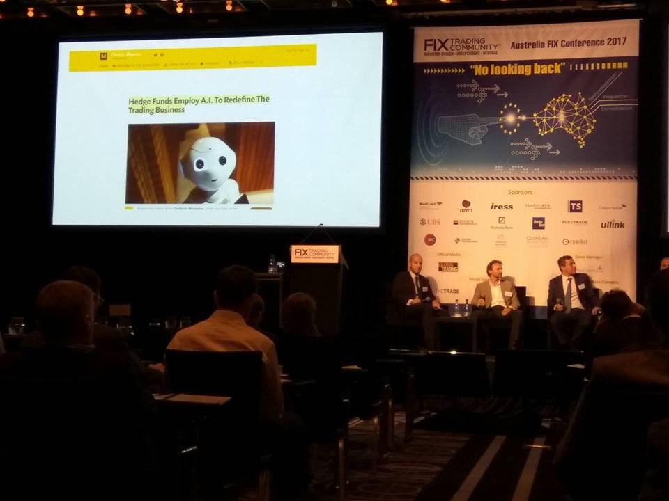 aaaquants's tweet photo. @DrTomStarke representing AAAQuants at Australia's FIX Conference. 
"The Use of Alternative Data and Artificial Intelligence in Trading" https://t.co/o38cQFI3dN