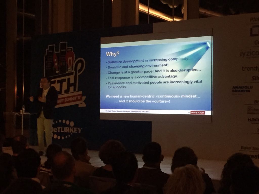 AgileTurkey's tweet photo. "We need a human-centric continuous mindset...  
...and should be the culture." 
@ilkeraltintas #atsummit17 #agile https://t.co/i8I05IdpGW