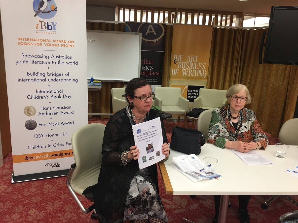 Dr Sheahan-Bright &amp; Dr Morrow at the #ibby Australia AGM &amp; the dossier of David Metzenthen as Aus nominee Hans Christian Andersen Award 2018