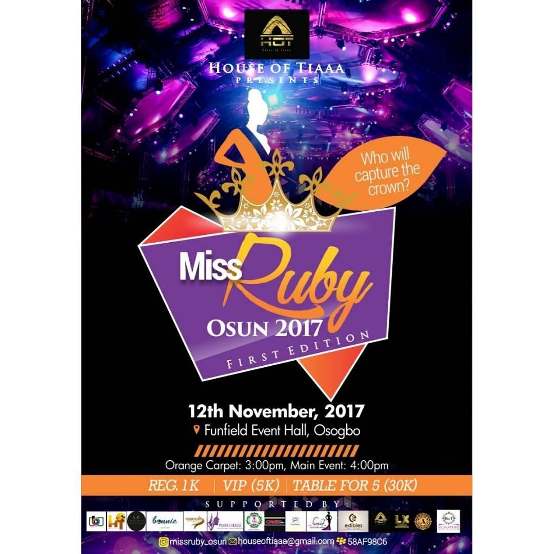 Osuncorpers's tweet photo. For More Enquiries/Reservations 07039285833,08060380786, 08139585417@missruby_osun @house.of.tiaaa #MissRubyOsun2017 https://t.co/bUXLgzJQ5k