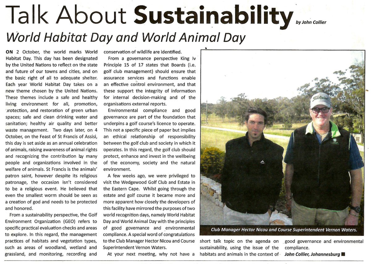 @teeandsand october edition - raving about <a href="/wedgewoodlife/">wedgewoodvillage</a> sustainability #worldanimalday #worldhabitatday #PortElizabeth #property #Golf