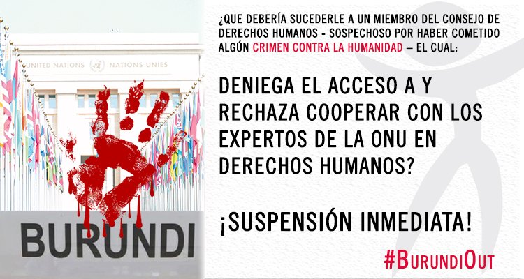 marinaliebana7's tweet photo. No hay sitio en el Consejo de DH, para un Estado que perpetra graves crímenes y rechaza cooperar con las Naciones Unidas #BurundiOut https://t.co/2rO5w3EPkp
