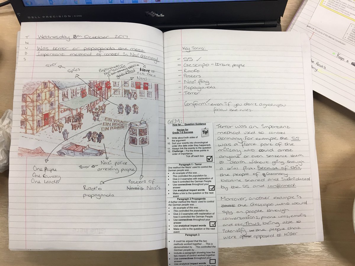 Yr 9 working on key terms and connectives in their extended writing - structure strips have evolved for their needs