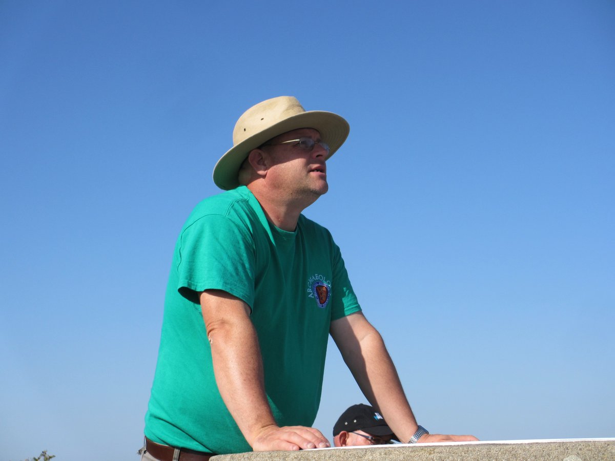 Archaeology Section trip to Carnac:  Indiana Waterhouse gives a talk on the Tumulus St Michel