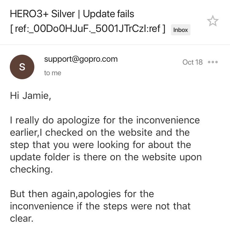 thejamiewells's tweet photo. @GoPro please review this support case. Rep literally wrote an “I told you so” email to me after the fact! Poor customer service!! https://t.co/bLlcL1SMY7