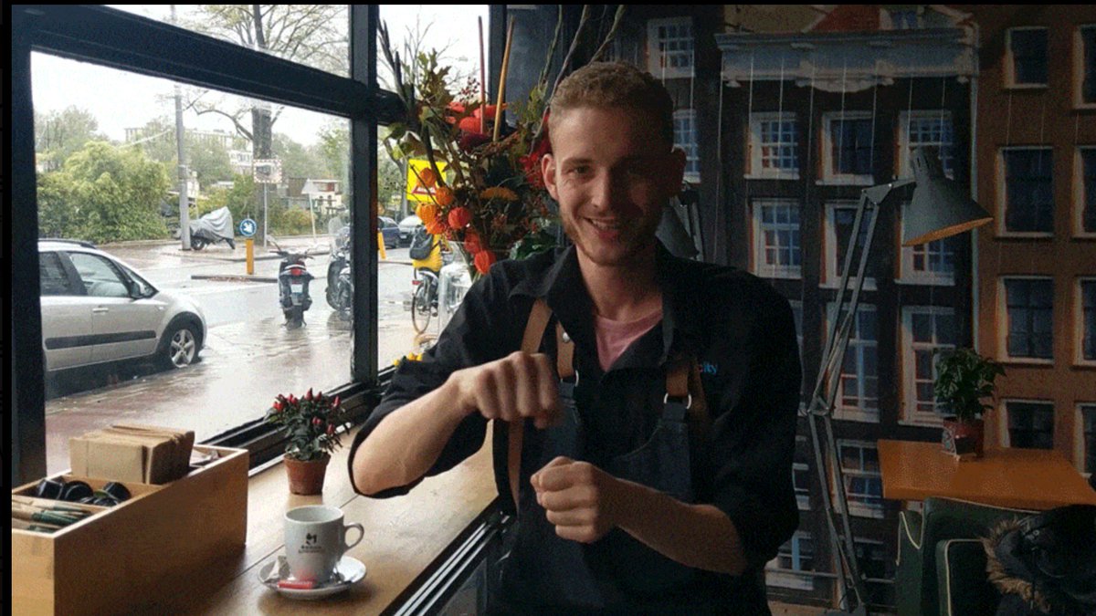 SocEntNL's tweet photo. Vandaag is de opening van de 1e #signlanguagecoffeebar in NL; congrats 🎉! Iedereen die gebaart krijgt gratis koffie! https://t.co/Dbh1xzOewQ https://t.co/QaPxPLq5Rx