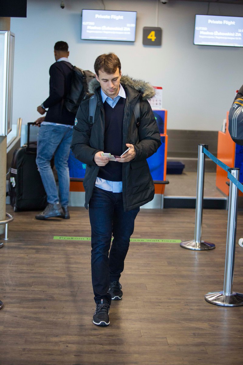 bczalgiris's tweet photo. #Zalgiris is off to #Moscow with the charter flight ✈️for the @EuroLeague game vs @Khimkibasket. The guys are sharply dressed by #Baltman!🕴️ https://t.co/x4dDfZ1zhg