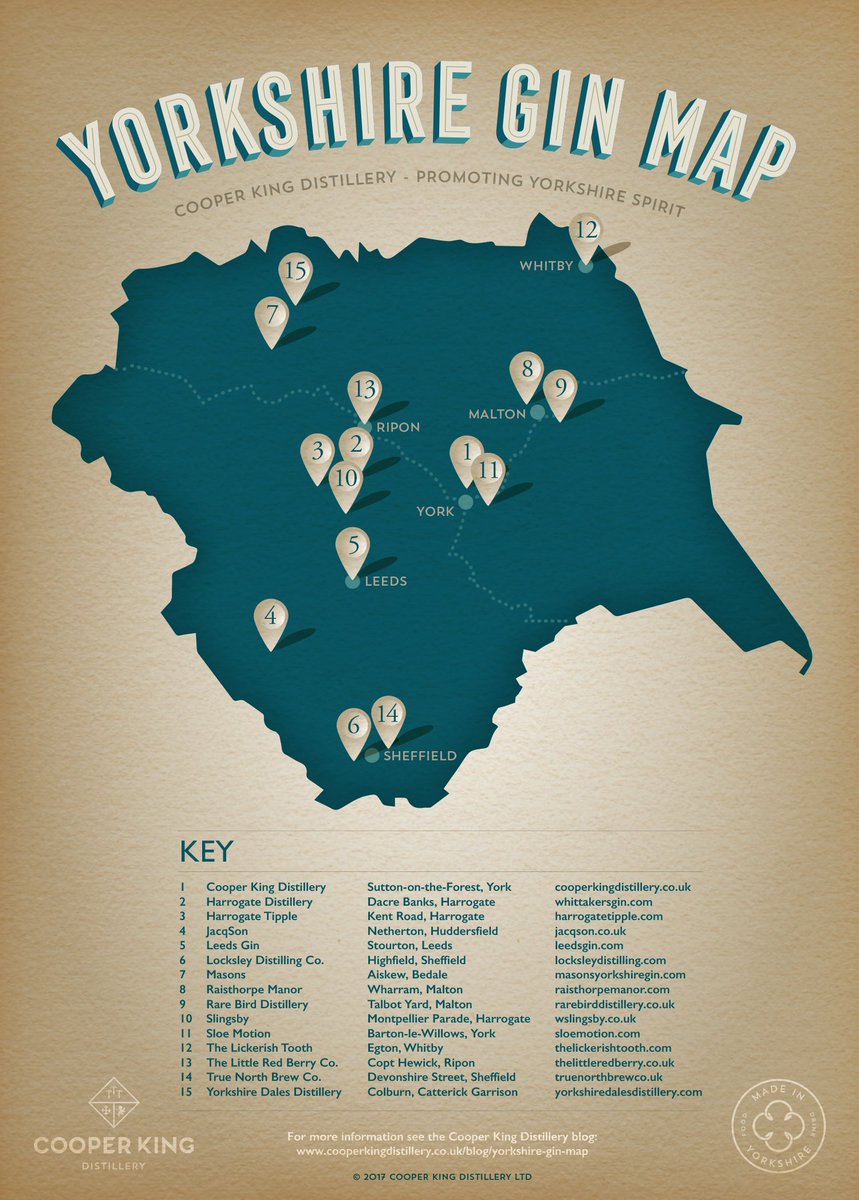 CKdistillery's tweet photo. To celebrate #InternationalGinAndTonicDay we've created the #Yorkshire gin map! How many of these distilleries have you visited? #gin https://t.co/qEMvMcCFrl