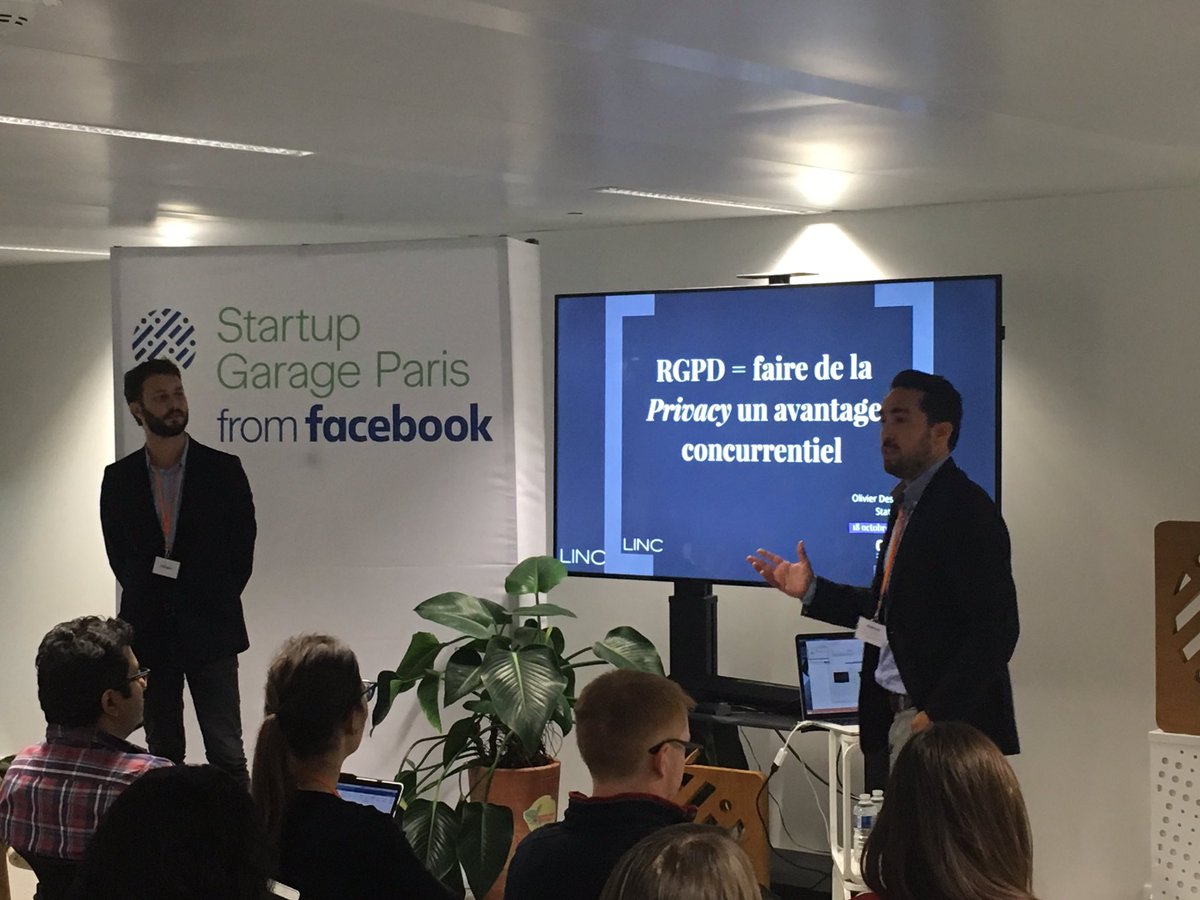 Members of the <a href="/CNIL/">CNIL</a> innovation team talk data protection &amp; the new #GDPR regulation in a workshop by @Facebook #StartupGarage
