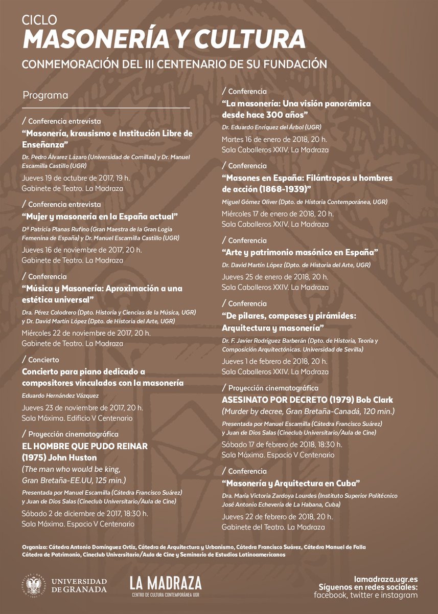 lamadrazacccugr's tweet photo. Hoy comienza el ciclo #MasoneríaYCultura a las 19h, en #LaMadraza E.Libre.  https://t.co/ocXRtO0UtU @UGRdivulga @educaugr @CanalUGR https://t.co/E4yH6L7AkM