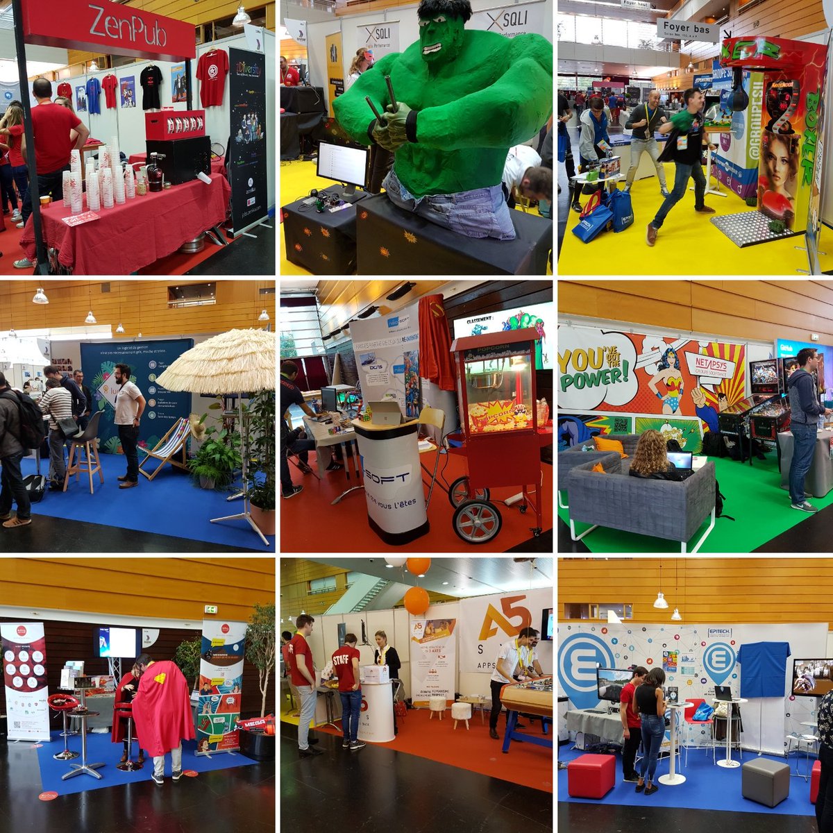 Petit aperçu des stands du #devfestnantes ! #superhéros #goodies #flipper #bière #VR #arcade #babyfoot
