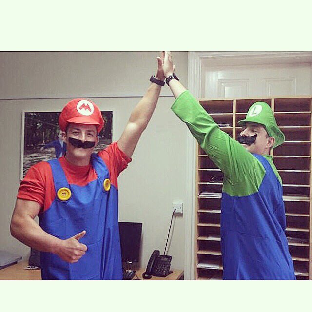 MrBlewittPE's tweet photo. Great way to end my first half term at school yesterday #halloweenfancydress #supermarioteachers #halftermtime https://t.co/cLW6EyUuI5