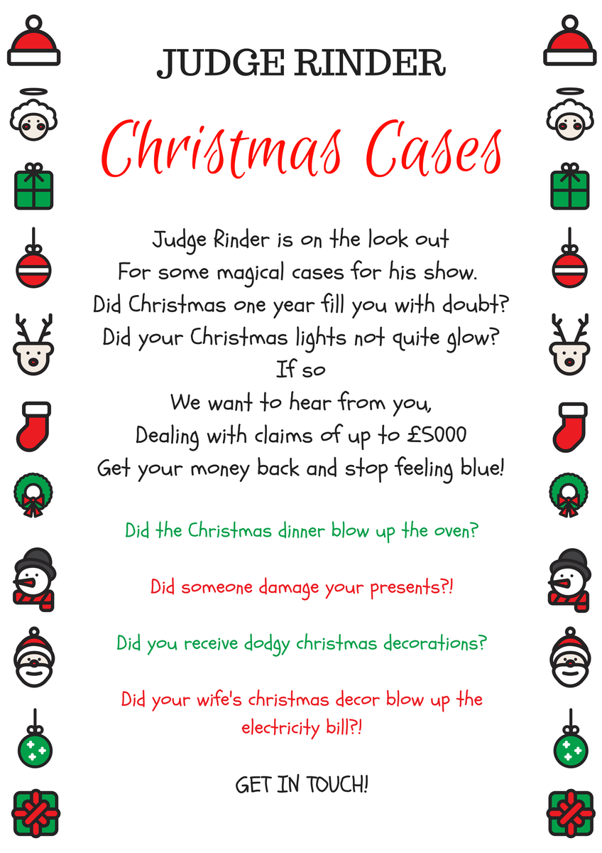 **CHRISTMAS CASES**
If interested, send me a message on here or email me: rebecca.hughes@itv.com
#JudgeRinder