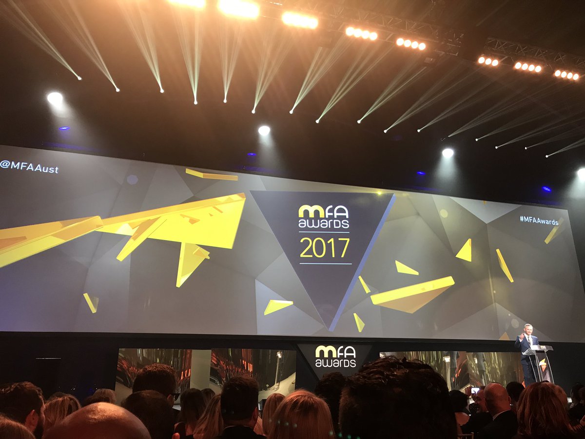 AngelaSmithAU's tweet photo. Stephen Curry warming up the crowd at #mfaawards - big night ahead! Awards announcements about to start... https://t.co/FXw4M3E5Vi