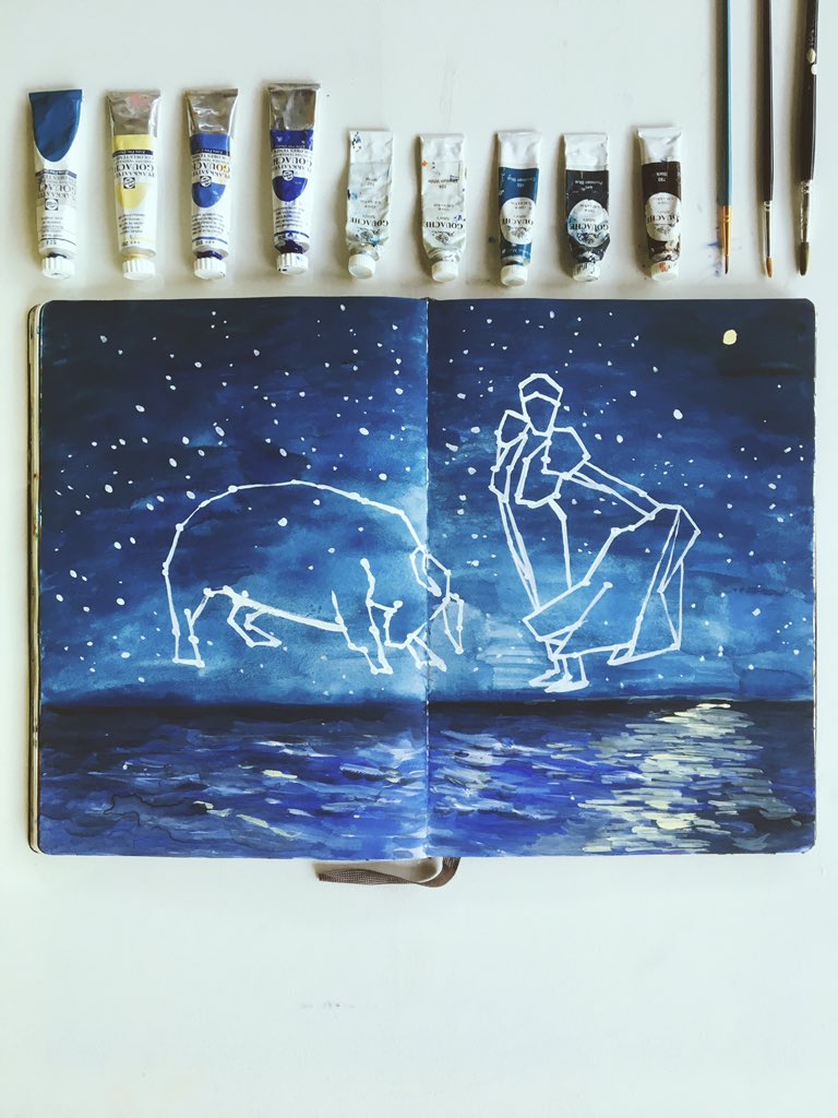 marinaesque's tweet photo. hello everyone - i'm citra, weekday doodler, weekend painter, kind of obsessed with the color blue among other things. #ArtistOnTwitter https://t.co/VY54HTfkks