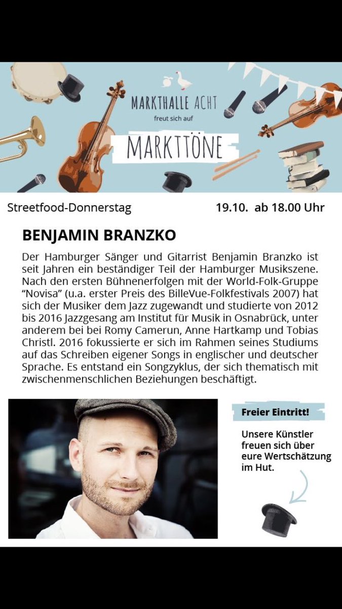 MarkthalleAcht's tweet photo. @Markttöne heute ab 18:00 Uhr in der @MarkthalleAcht !!! @weserkurier @BILD_Bremen @butenunbinnen @nordbuzz @BremenErleben @BremenVier https://t.co/33HG0AKqPo