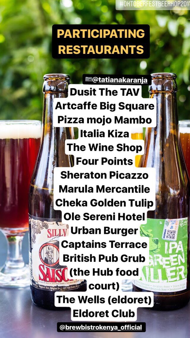 Dinewithjemutai's tweet photo. Also it's #ThirstyThursday &amp; #OktoberFestBeerHop2017 season.Where should we go? Check poster for details👇🏾
📷@tats_kenya #BigFiveBreweries https://t.co/FH1VCKFWH1