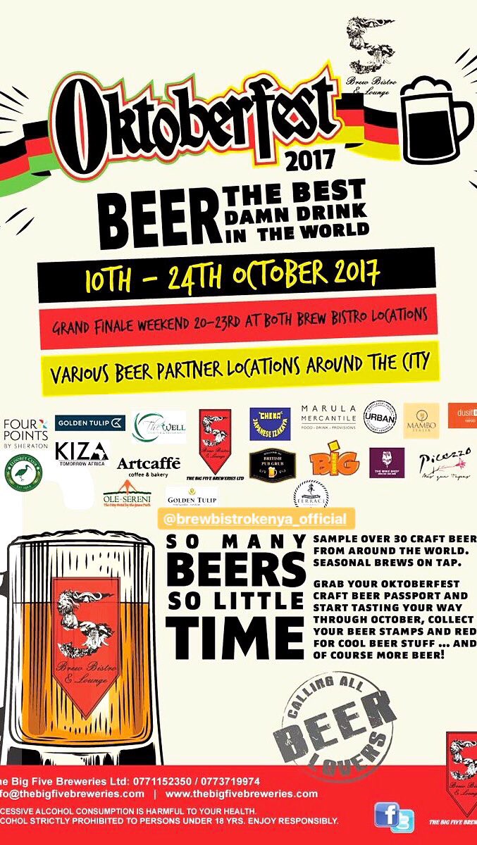 Dinewithjemutai's tweet photo. Also it's #ThirstyThursday &amp; #OktoberFestBeerHop2017 season.Where should we go? Check poster for details👇🏾
📷@tats_kenya #BigFiveBreweries https://t.co/FH1VCKFWH1