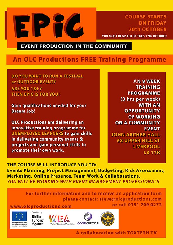 olcproductions's tweet photo. STARTING FRIDAY 20th Oct. #eventplanning #FREE @toxtethtv @TockyTom @COoLLiverpool @CultureLPool @_OpenCulture @TheFlorrie @Kuumba_Imani https://t.co/xldhqIxR1w