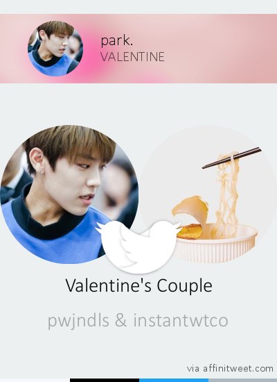 pwjndls's tweet photo. [Valentine] @pwjndls's Valentine should be @instantwtco! Who should be yours?
via https://t.co/ElaReYbWtH https://t.co/ifmaCAQylN