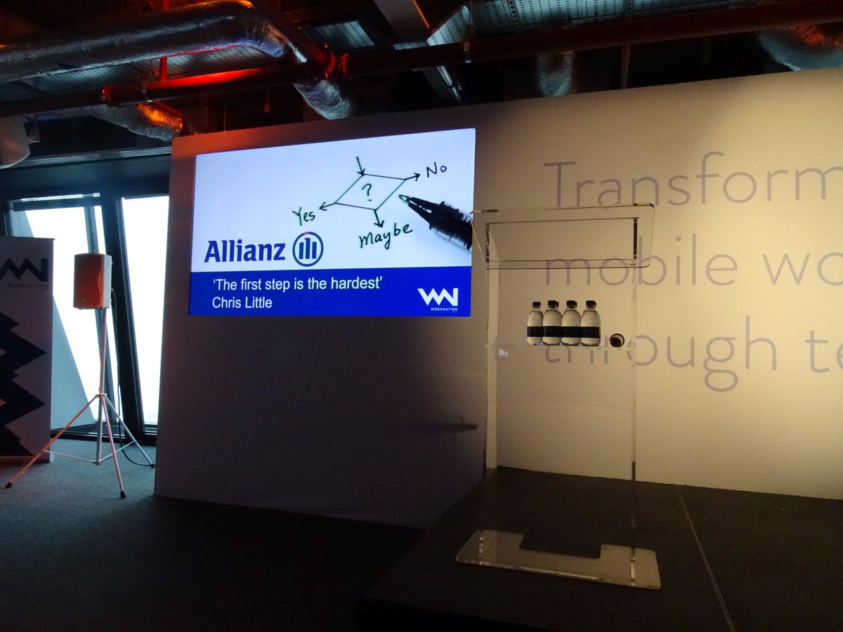 Totalmobile's tweet photo. Chris Little from @Allianz - 'The first step is the hardest' presenting at #WorkNation2017 & outlining their #mobileworking journey https://t.co/djGTIRK92h