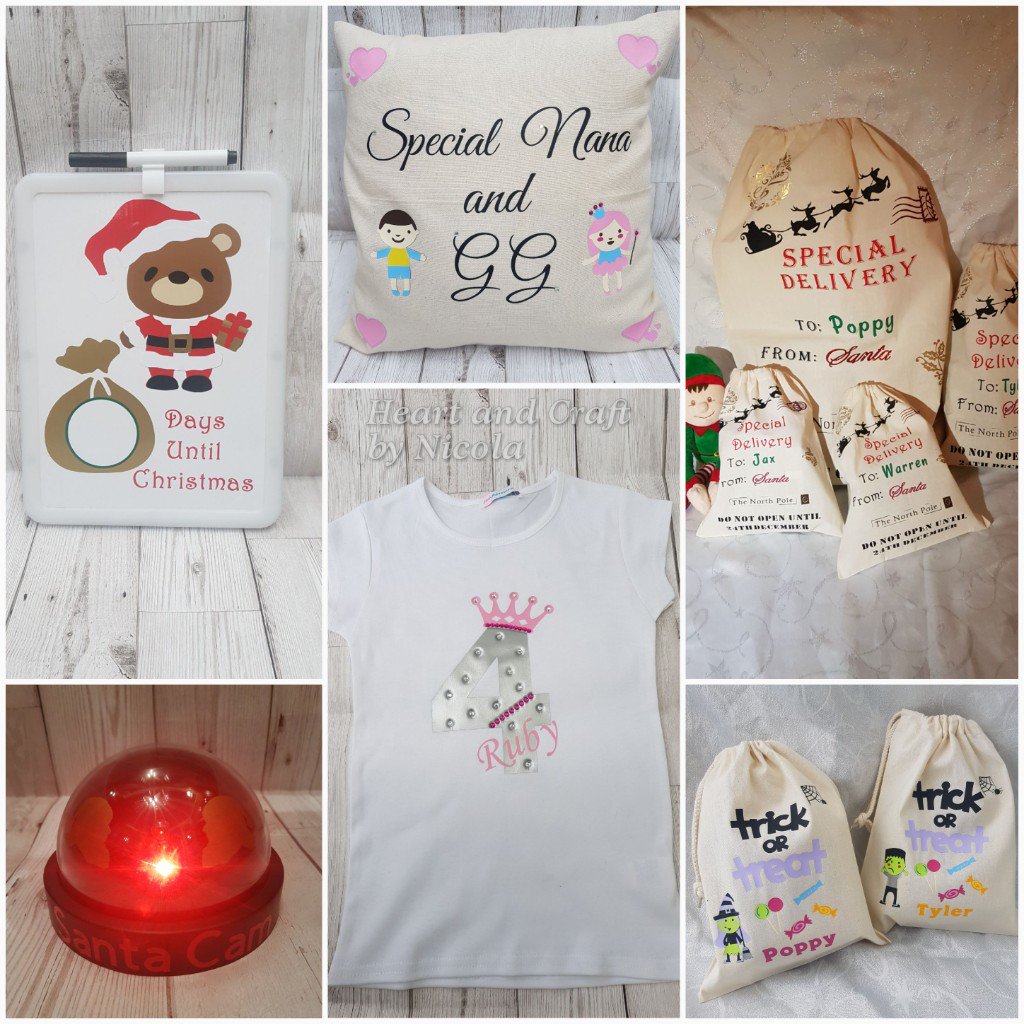 _HeartandCraft_'s tweet photo. Personalised gifts for all occasions 💖 #tshirts #wineglasses #santacam #cushions #slippers #countdowns #birthdays #ChristmasIsComing #bags https://t.co/2IskuVGFDp