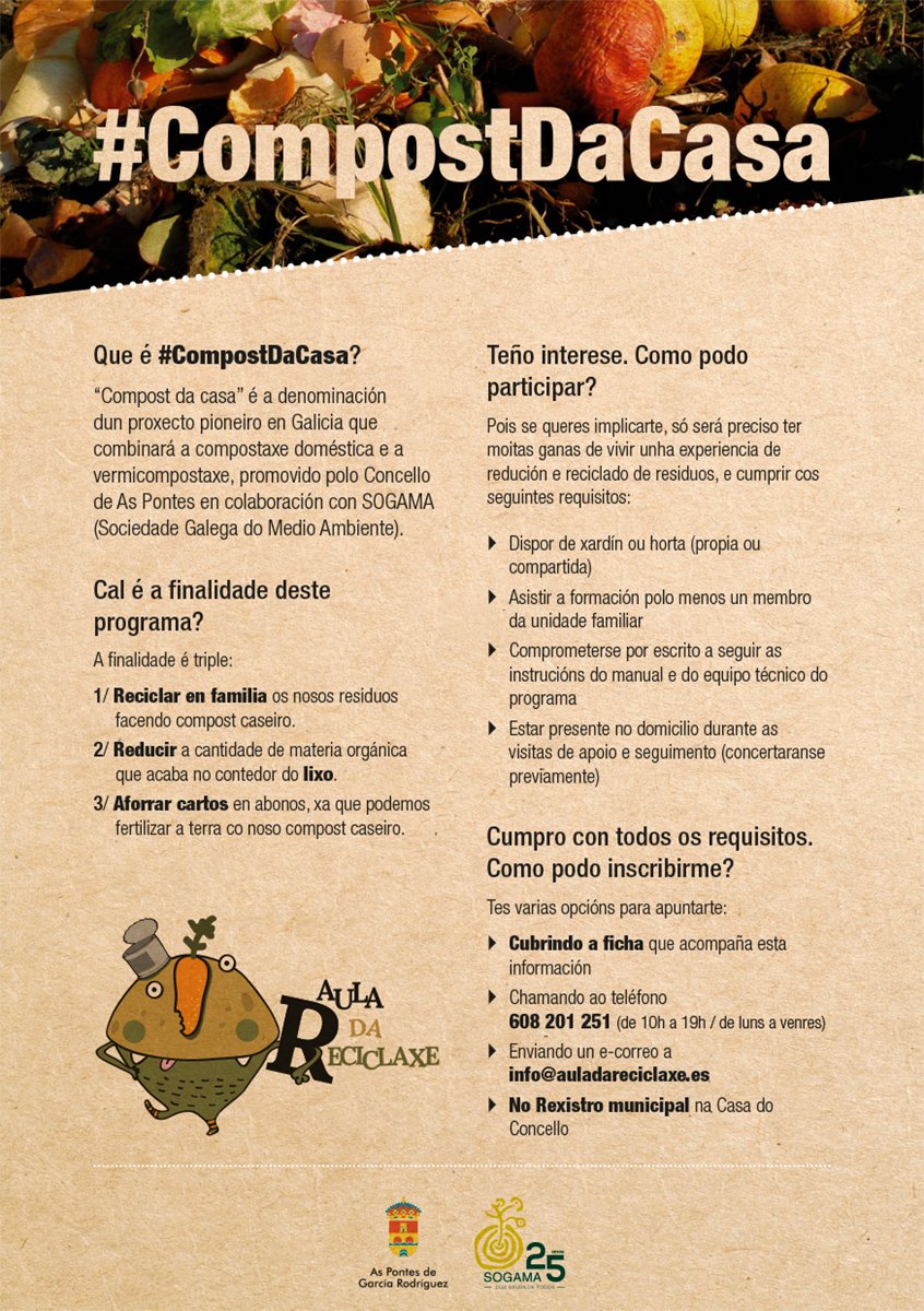ReciclaAsPontes's tweet photo. ⁉️Tedes ganas de facer #CompostDaCasa?
➡️1ª ocasión para resolver dúbidas:
🕛Hoxe, 19 de outubro, no local da A.VV. As Campeiras ás 20:00h https://t.co/58op858Y8n