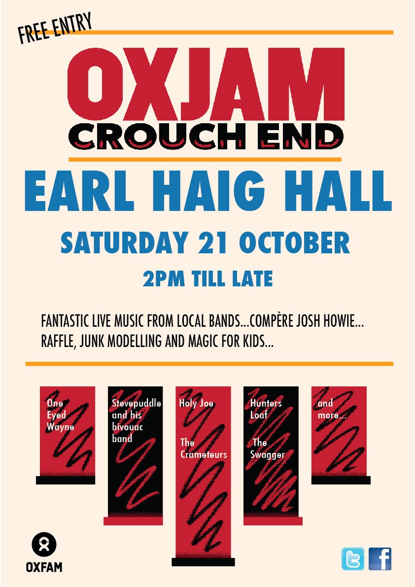 Steve Puddle and his Bivouac Band (@stevepandbb) on Twitter photo THIS SATURDAY! Crouch End's <a href="/EarlHaigHall/">Earl Haig Hall</a> - we're onstage at 9pm - all in aid of Oxfam. See you there THIS SATURDAY! Crouch End's <a href="/EarlHaigHall/">Earl Haig Hall</a> - we're onstage at 9pm - all in aid of Oxfam. See you there
