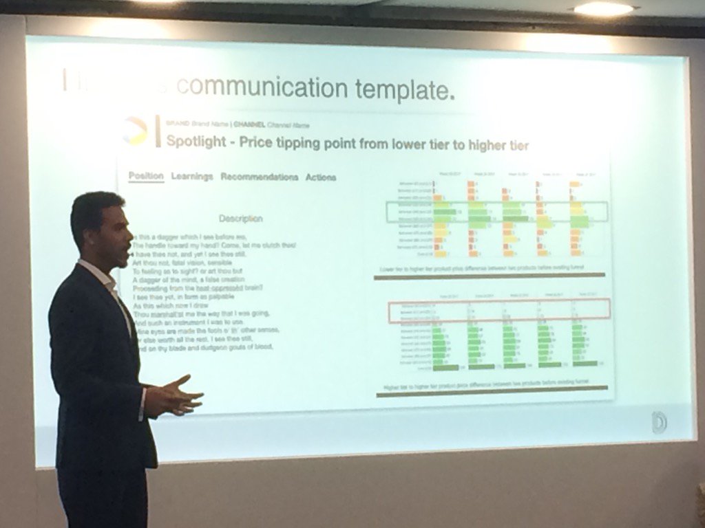 Therufcut's tweet photo. I like the insights communications template; position, learning, recommendations, action #dils2017 https://t.co/Ono1zcsFdF