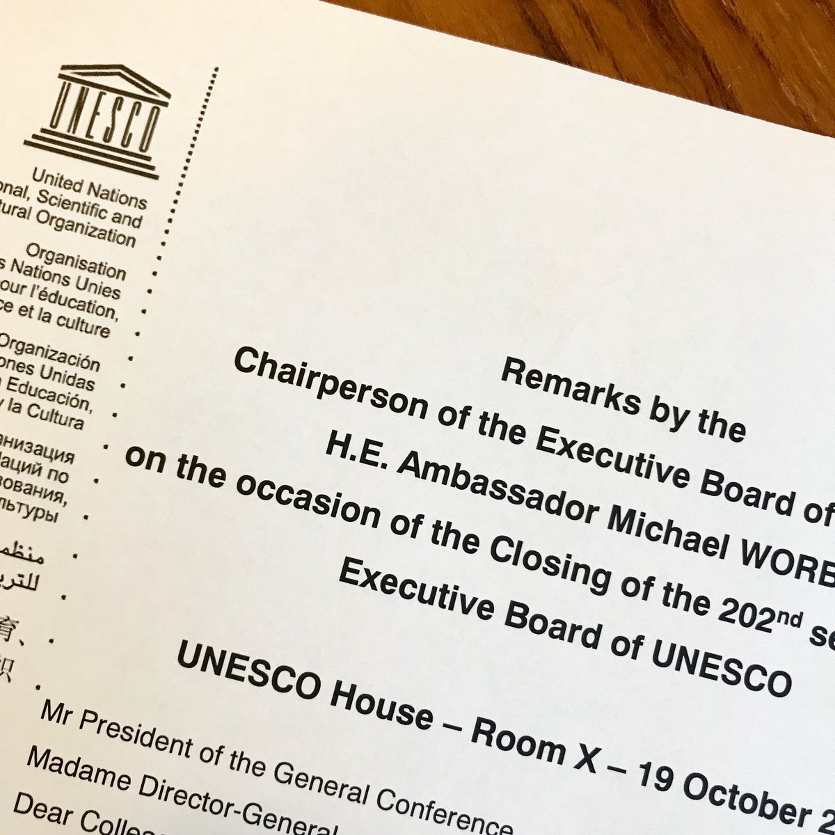 UnescoExBChair's tweet photo. My closing remarks at end of the #202EX session of the Executive Board of #UNESCO last meeting before #39GC https://t.co/nsIwrnKPnl https://t.co/9yFXJnUech