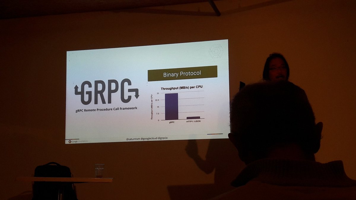 tobiasdenzler's tweet photo. Really inspiring talk by @saturnism about gRPC and lovely nice coding #BaselOne17 https://t.co/wCtgUNr2C4