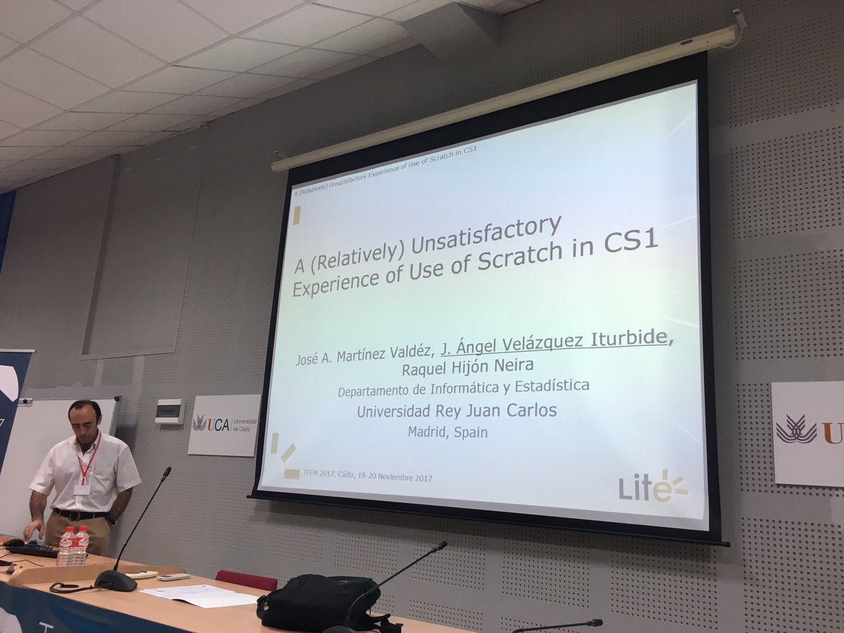 frangp's tweet photo. Angel Velázquez presents a (relatively) unsatisfactory experience of use scratch in CS1 #TEEM2017 https://t.co/VtX0SpJMr8