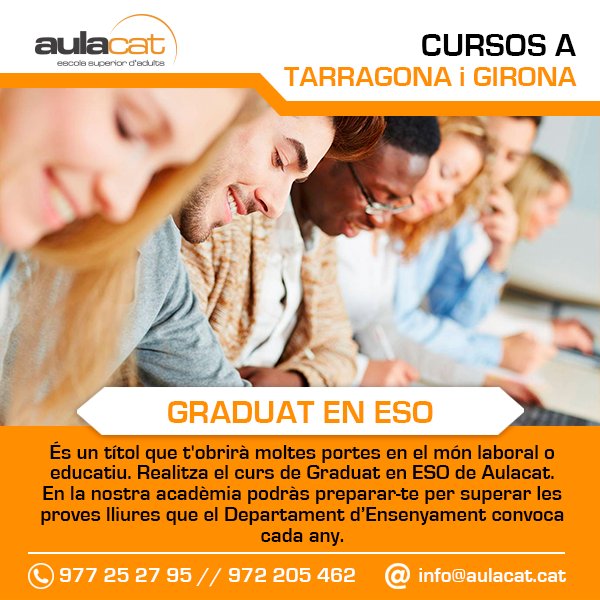 Aulacat's tweet photo. #cursos Curso de Graduado en ESO Aulacat, modalidad online y presencial en #tarragona y #girona  https://t.co/3c81utDCBd https://t.co/5ldfjhdkE8