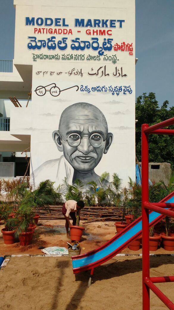 DC_Begumpet's tweet photo. @GHMCOnline @SwachhBharatGov  "step towards swachatha'' painting on model market at begumpet Hon'ble Minster  k.T.R garu inaugarated today https://t.co/N2b06riCrH